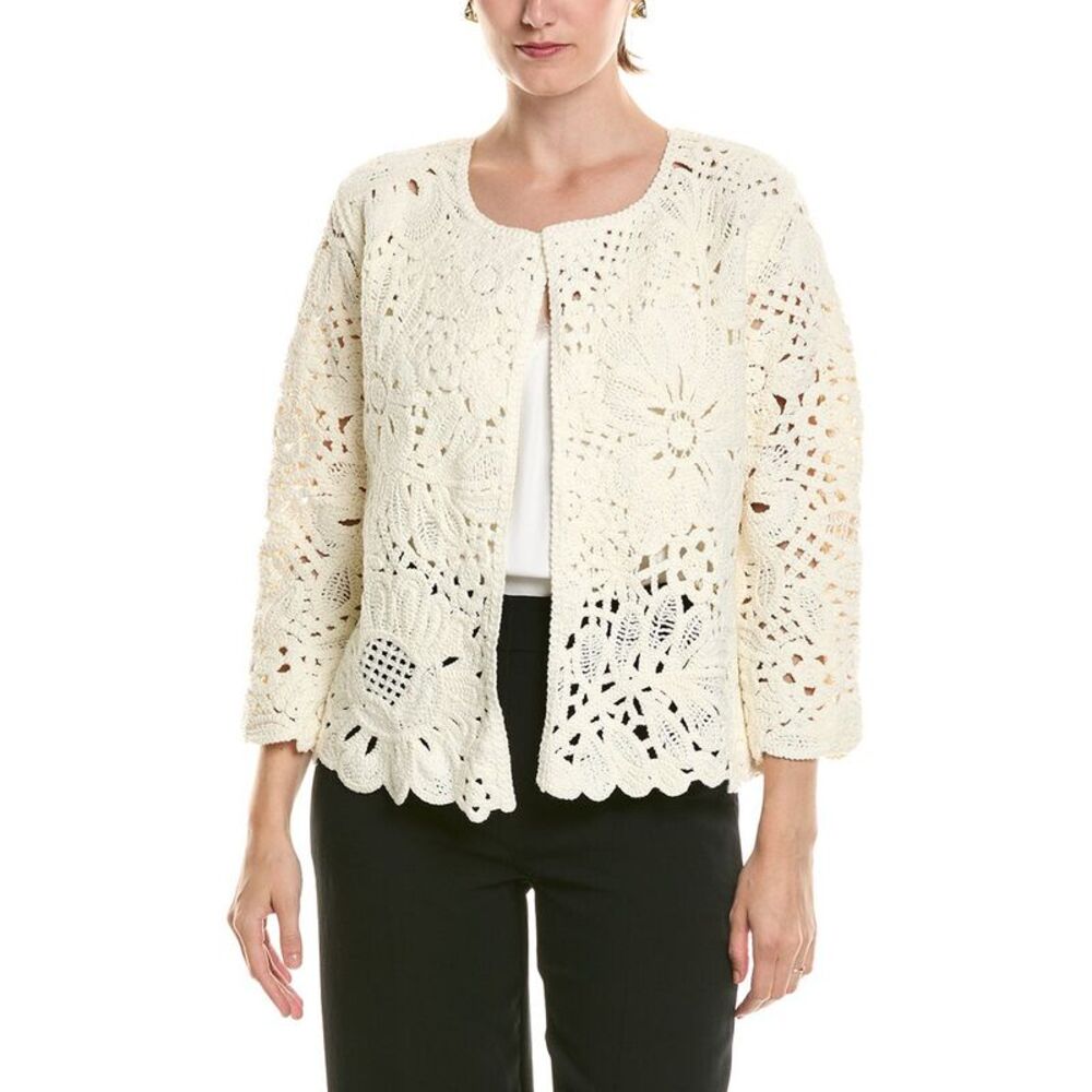 Anne Klein Womens  Floral Cardigan Jacket, White